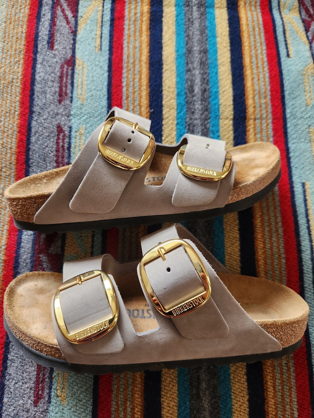 Birkenstock Arizona Big Buckle Sandals - Light Grey And Gold